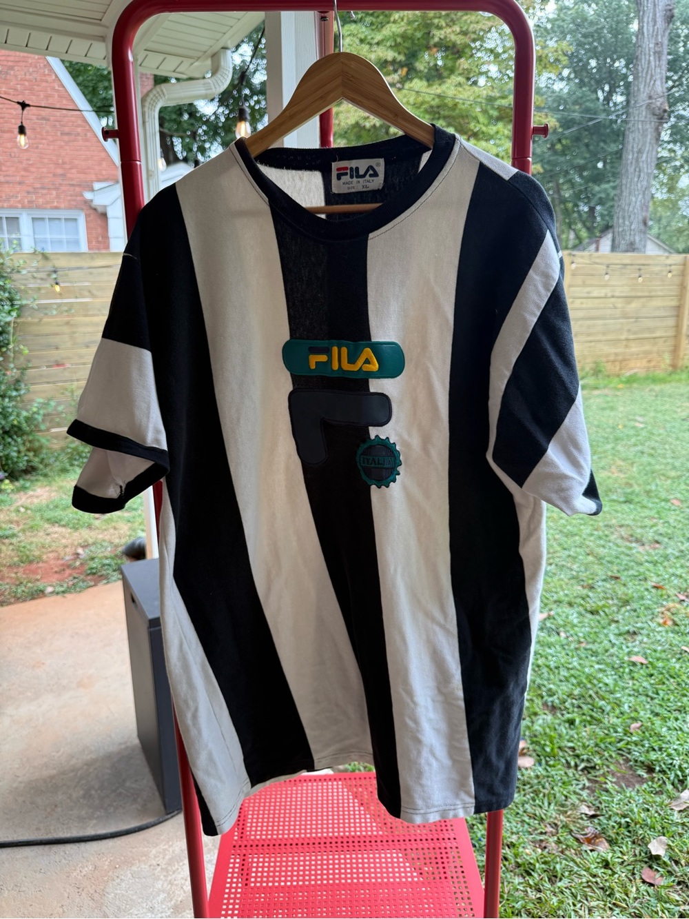 Fila Black and White Vertical Stripe Logo Tee